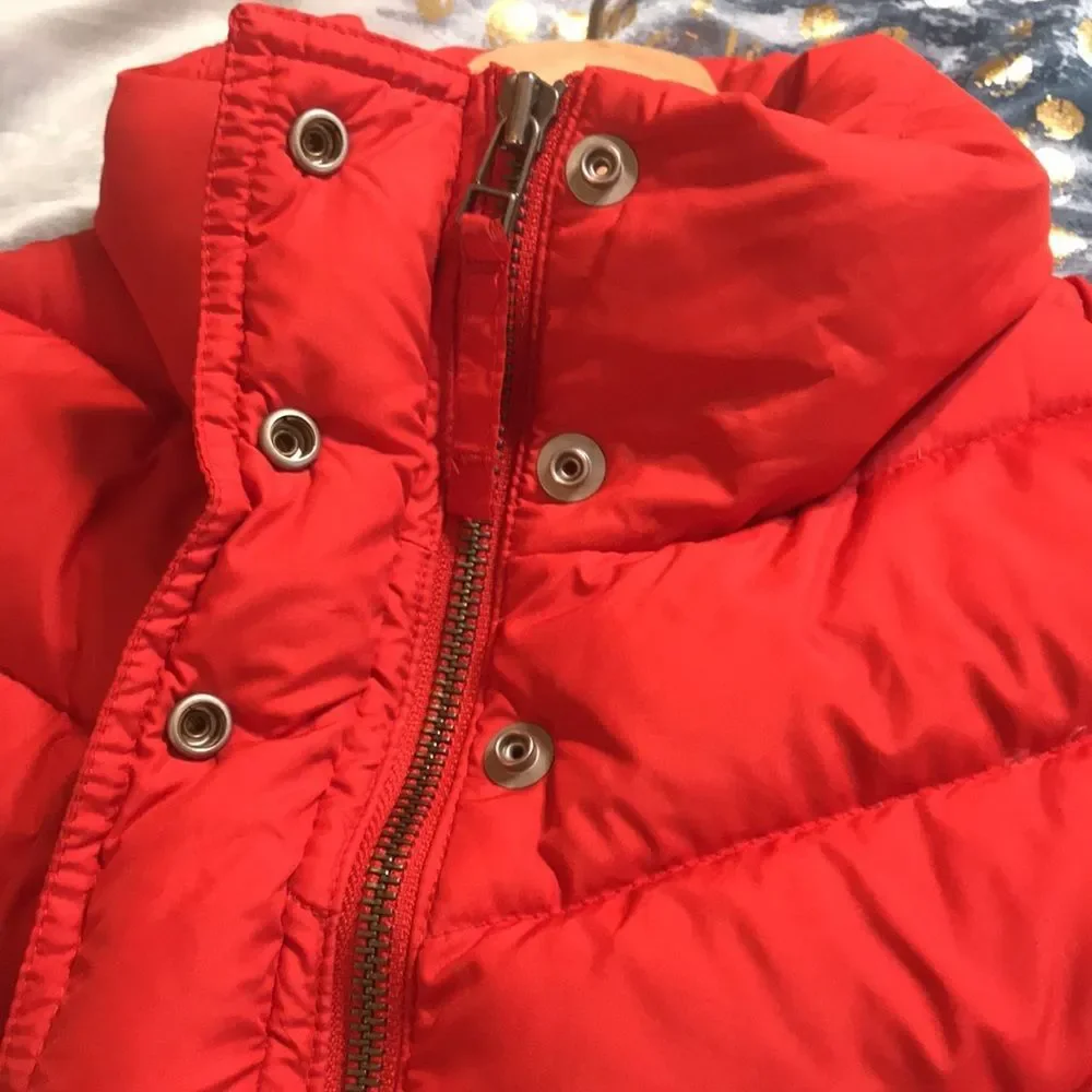 J.Crew quilted down Filled Puffer Vest Zip and Snaps Pockets Red Women size S‎